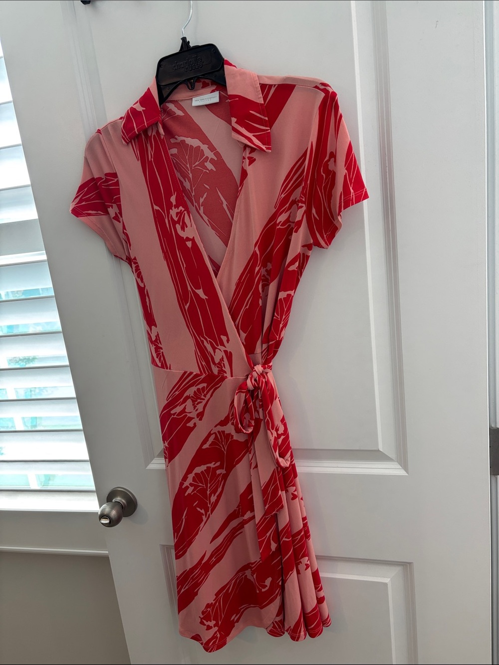 New York & Company Pink and Red Floral Wrap Dress - Picture 3 of 3